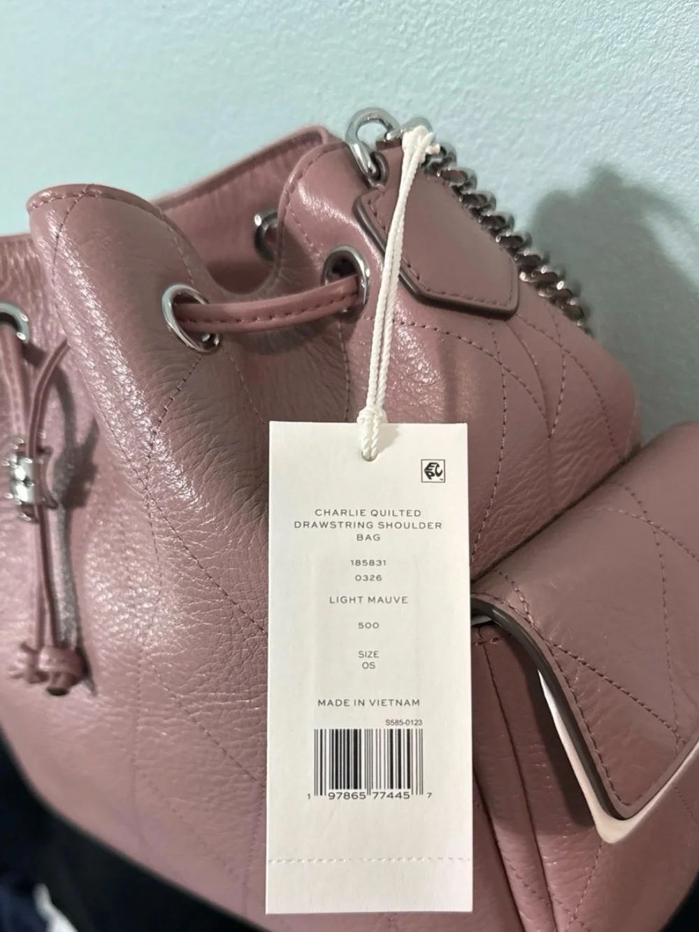 Tory Burch Dusty Rose Quilted Leather Drawstring Shoulder Bag